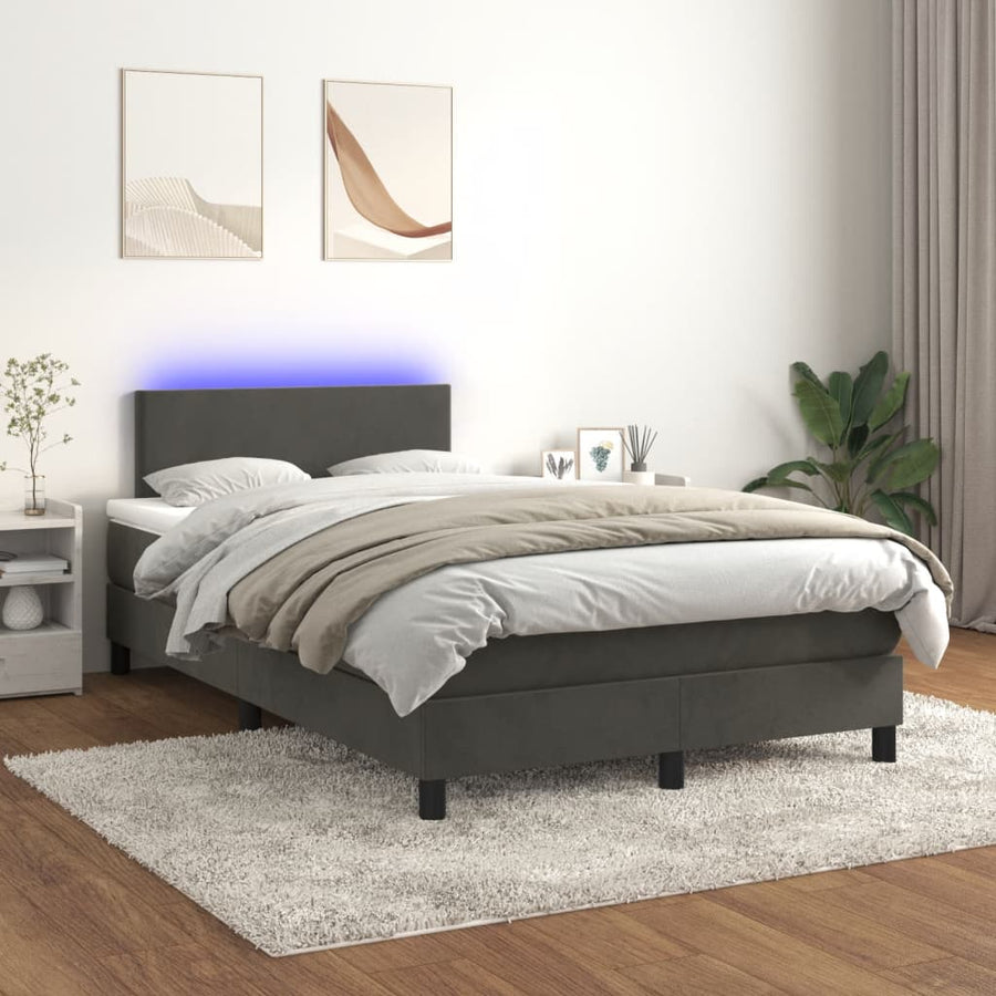 Boxspring met matras en LED fluweel donkergrijs 120x190 cm 120 x 190 cm Effen ontwerp