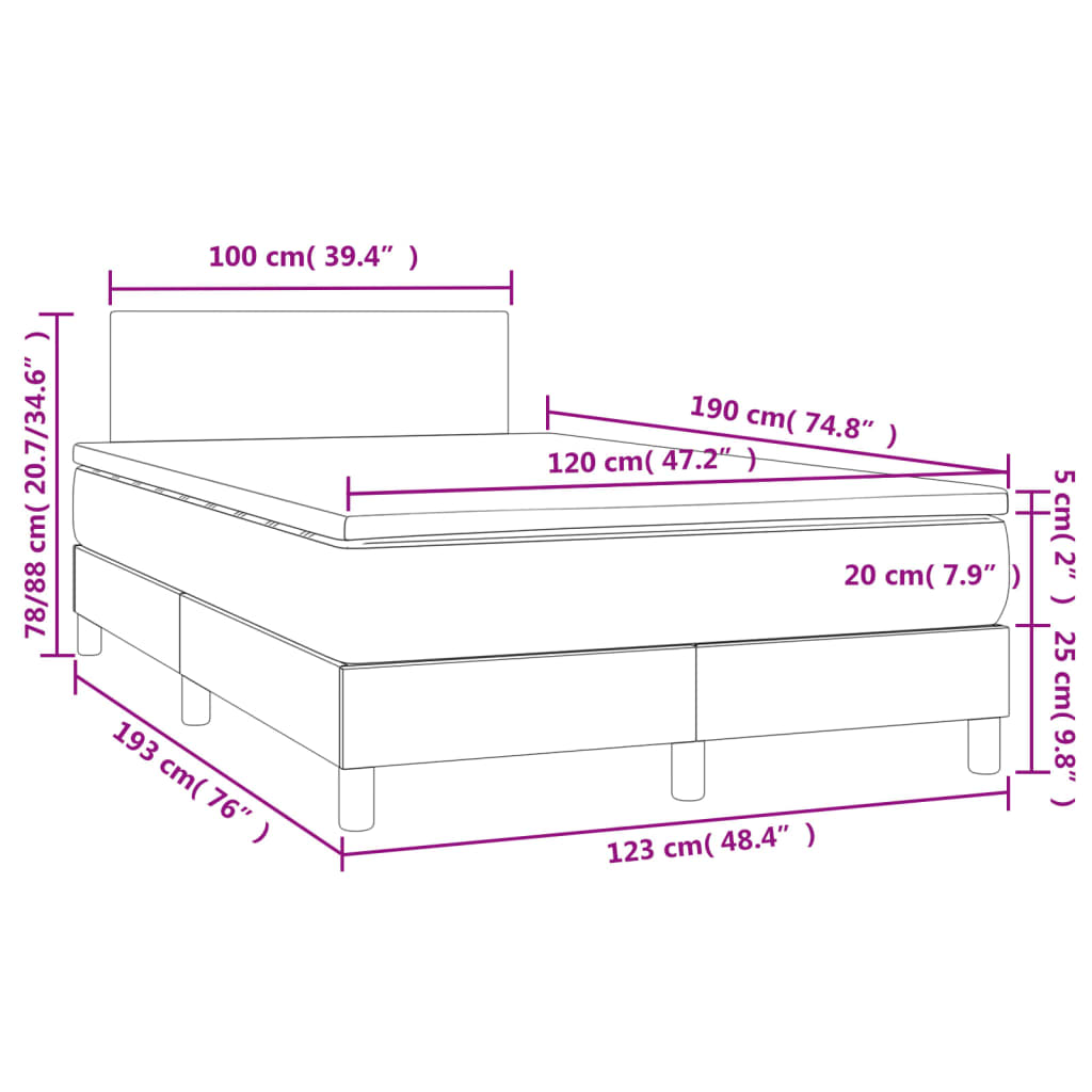 Boxspring met matras en LED fluweel donkergrijs 120x190 cm 120 x 190 cm Effen ontwerp