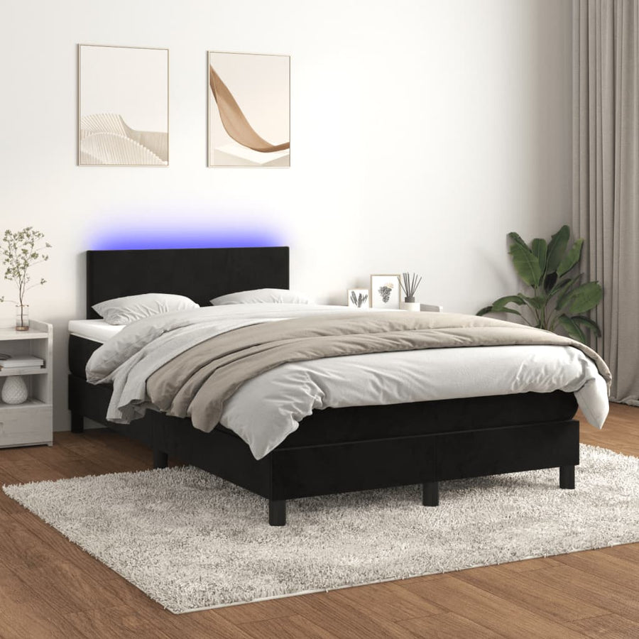 Boxspring met matras en LED fluweel zwart 120x190 cm 120 x 190 cm Effen ontwerp