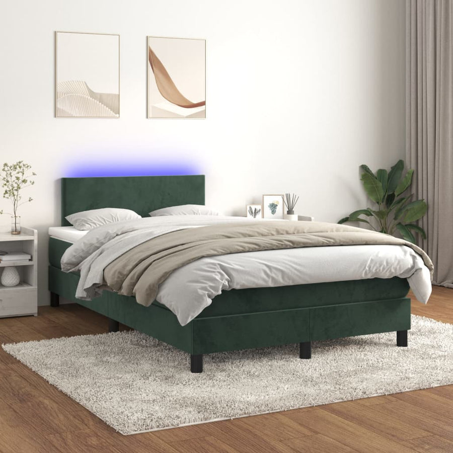 Boxspring met matras en LED fluweel donkergroen 120x190 cm 120 x 190 cm Donkergroen