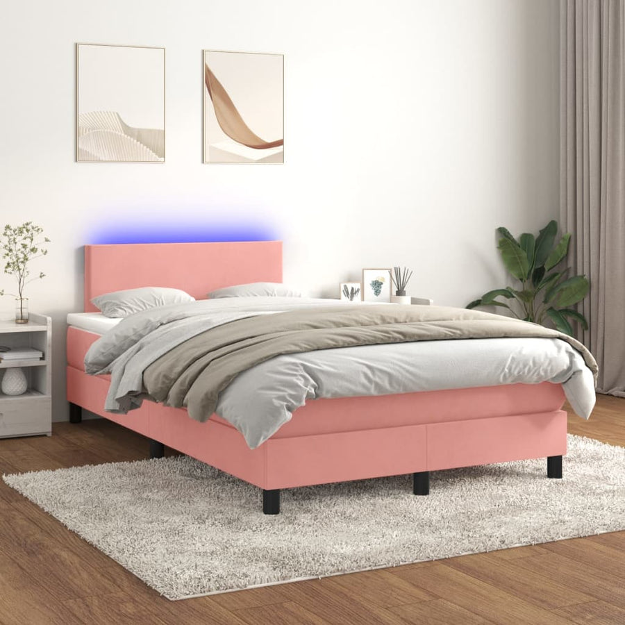 Boxspring met matras en LED fluweel roze 120x190 cm 120 x 190 cm Roze