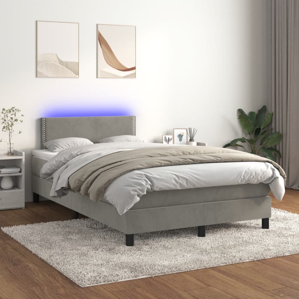 Boxspring met matras en LED fluweel lichtgrijs 120x190 cm 120 x 190 cm Lichtgrijs