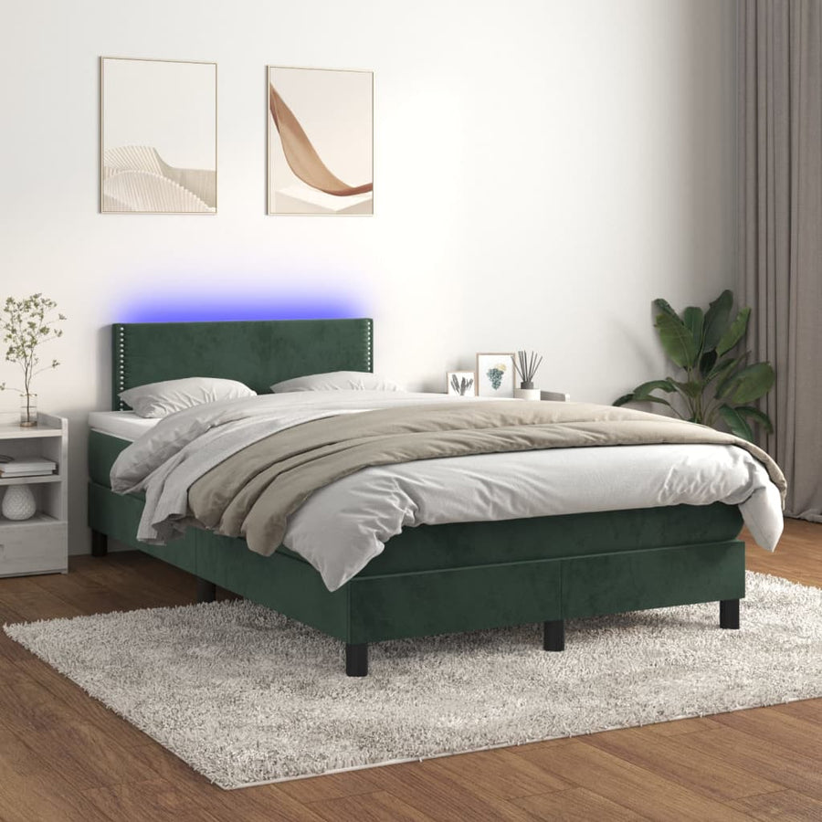 Boxspring met matras en LED fluweel donkergroen 120x190 cm 120 x 190 cm Donkergroen