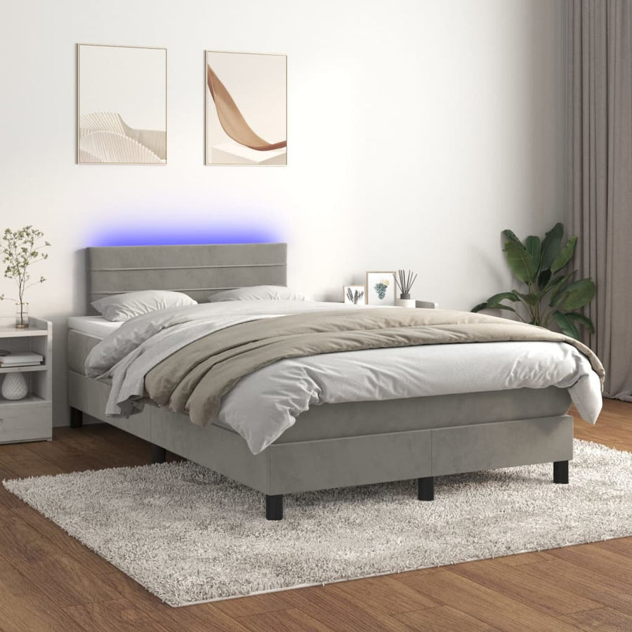 Boxspring met matras en LED fluweel lichtgrijs 120x190 cm