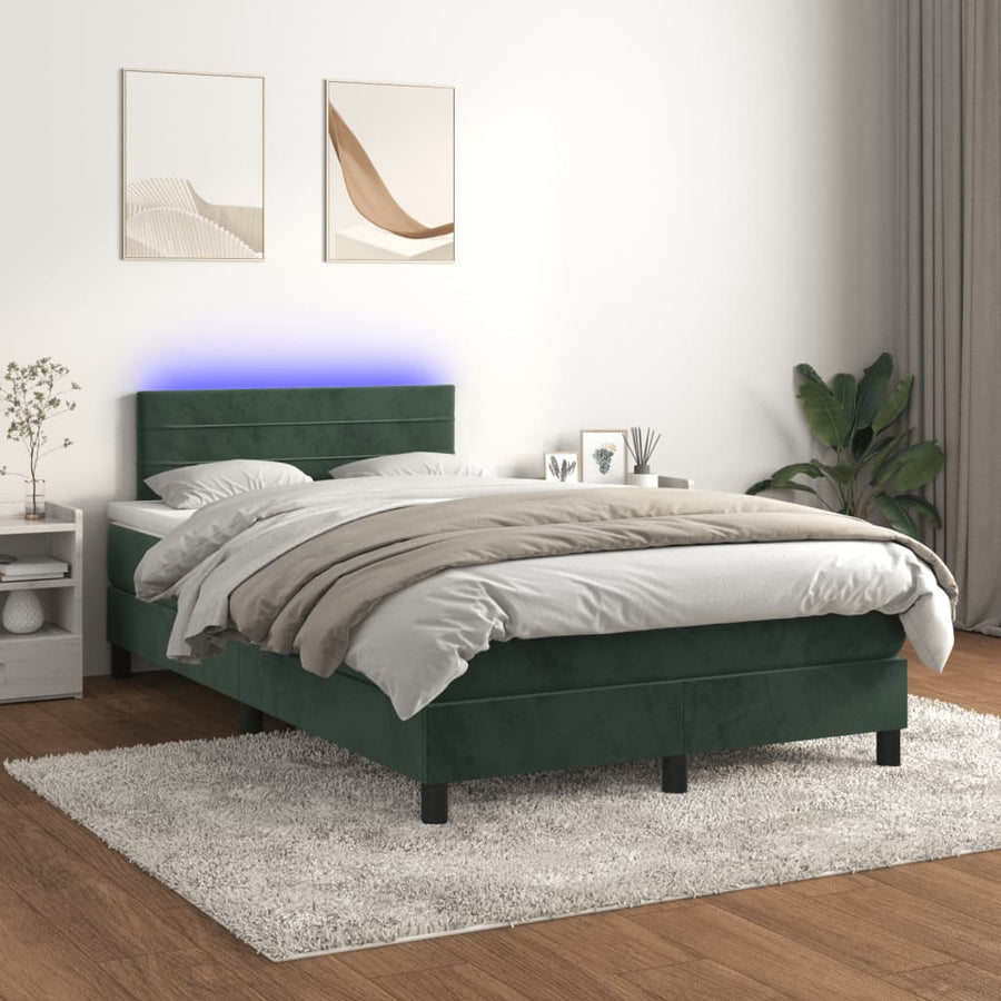 Boxspring met matras en LED fluweel donkergroen 120x190 cm 120 x 190 cm Donkergroen