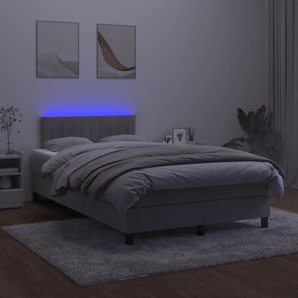 Boxspring met matras en LED fluweel lichtgrijs 120x190 cm 120 x 190 cm Lichtgrijs