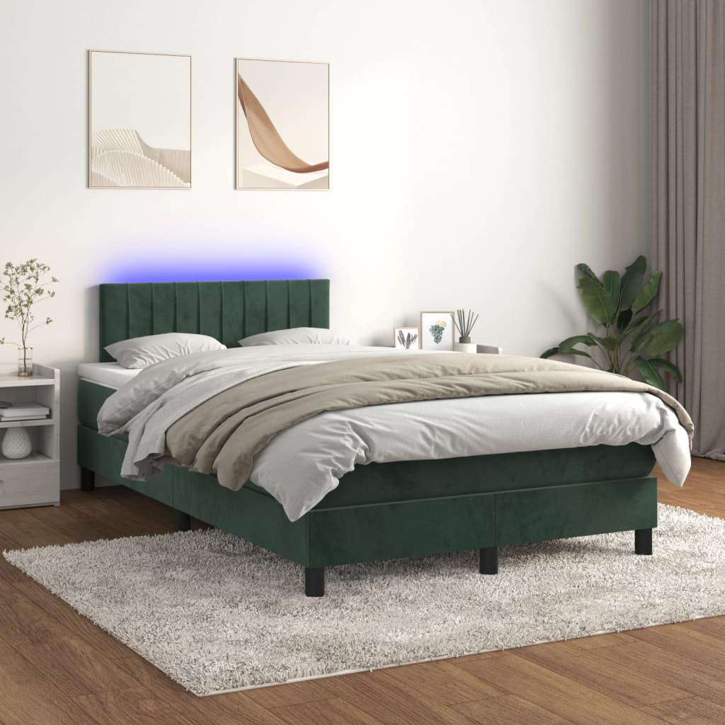 Boxspring met matras en LED fluweel donkergroen 120x190 cm 120 x 190 cm Donkergroen