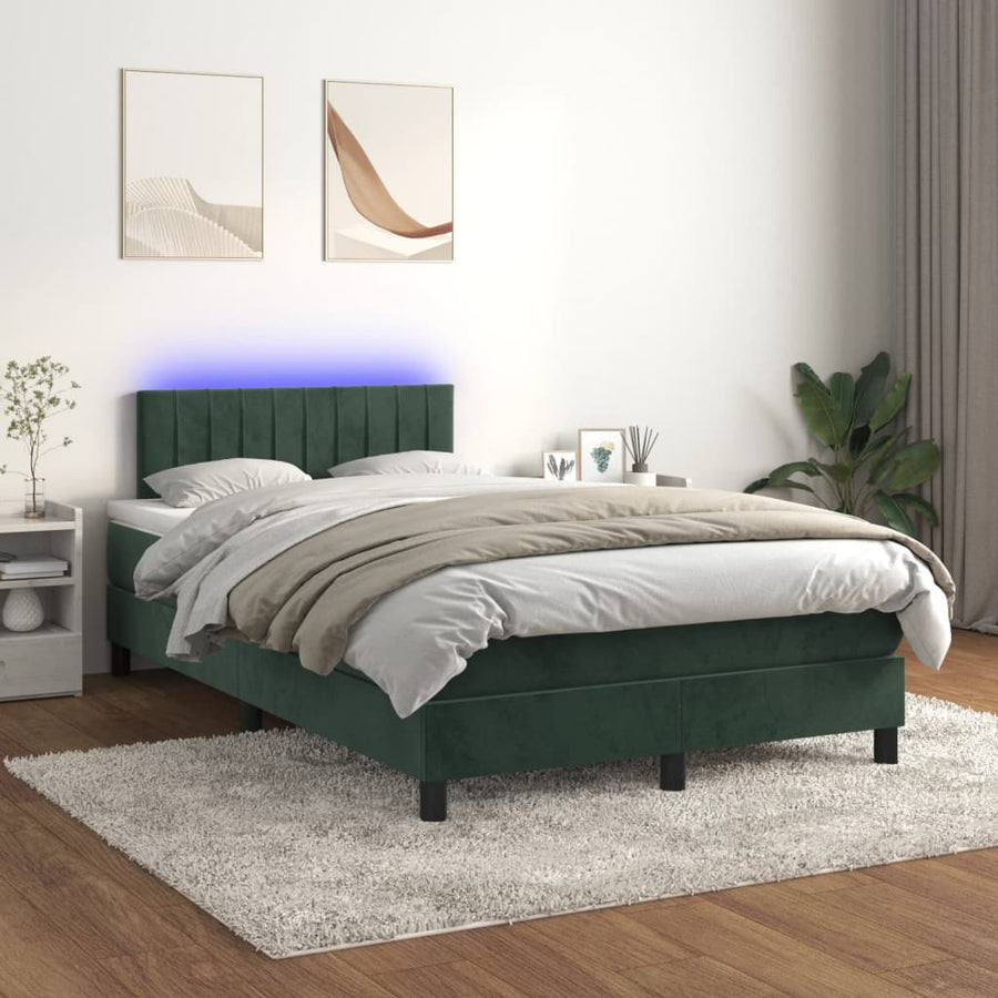 Boxspring met matras en LED fluweel donkergroen 120x190 cm 120 x 190 cm Donkergroen