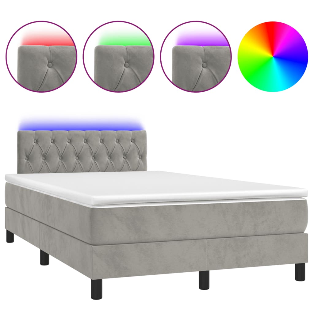 Boxspring met matras en LED fluweel lichtgrijs 120x190 cm 120 x 190 cm Lichtgrijs