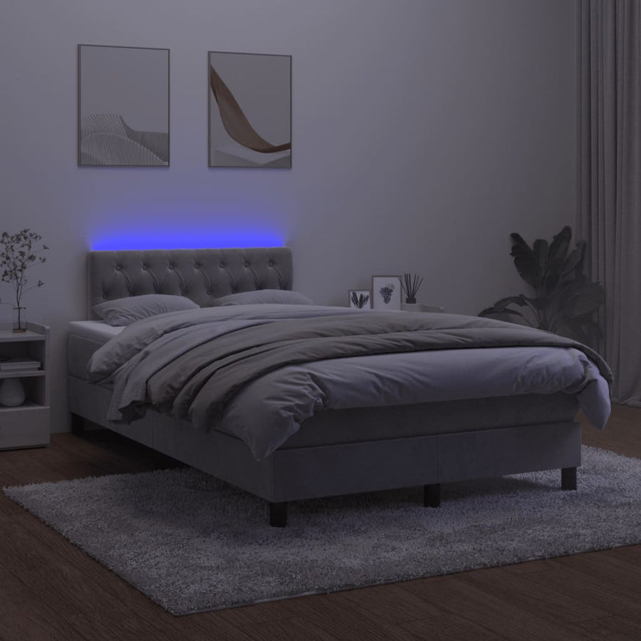 Boxspring met matras en LED fluweel lichtgrijs 120x190 cm 120 x 190 cm Lichtgrijs