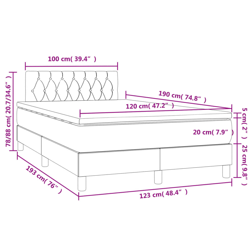 Boxspring met matras en LED fluweel donkergrijs 120x190 cm 120 x 190 cm Donkergrijs