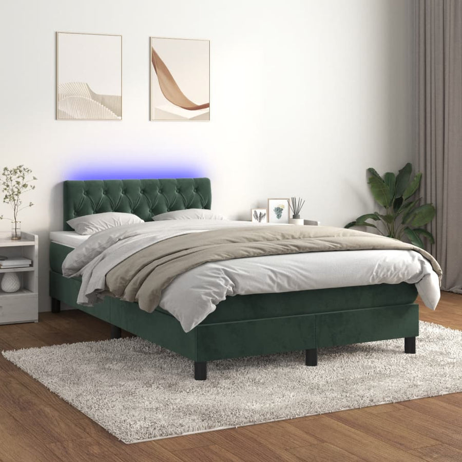 Boxspring met matras en LED fluweel donkergroen 120x190 cm 120 x 190 cm Getuft ontwerp