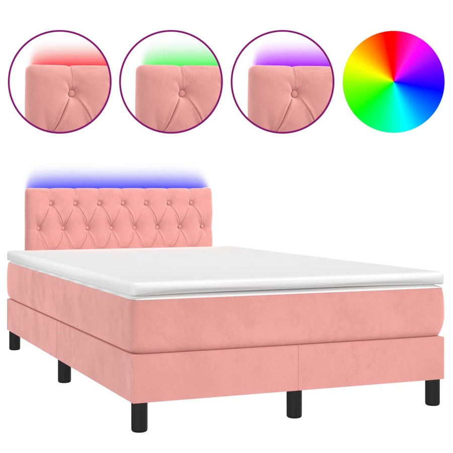 Boxspring met matras en LED fluweel roze 120x190 cm