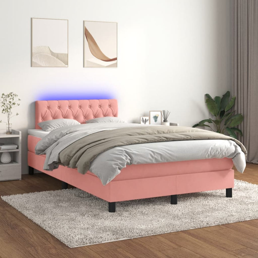 Boxspring met matras en LED fluweel roze 120x190 cm