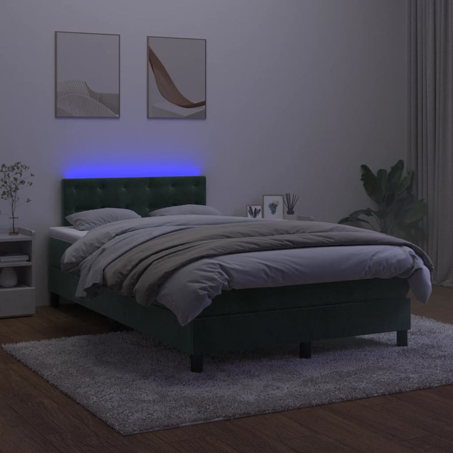 Boxspring met matras en LED fluweel donkergroen 120x190 cm 120 x 190 cm Knopen
