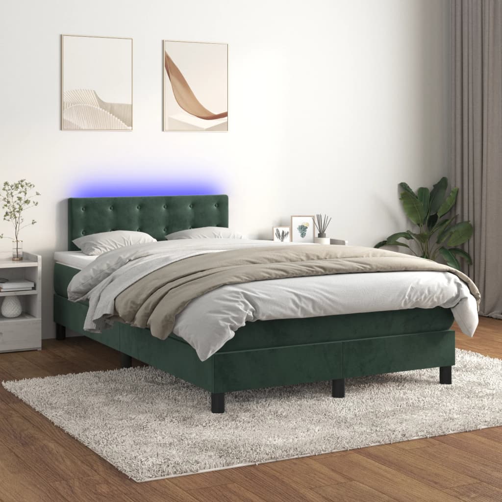 Boxspring met matras en LED fluweel donkergroen 120x190 cm 120 x 190 cm Knopen