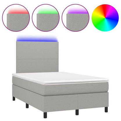 Boxspring met matras en LED stof lichtgrijs 120x190 cm 120 x 190 cm Effen ontwerp
