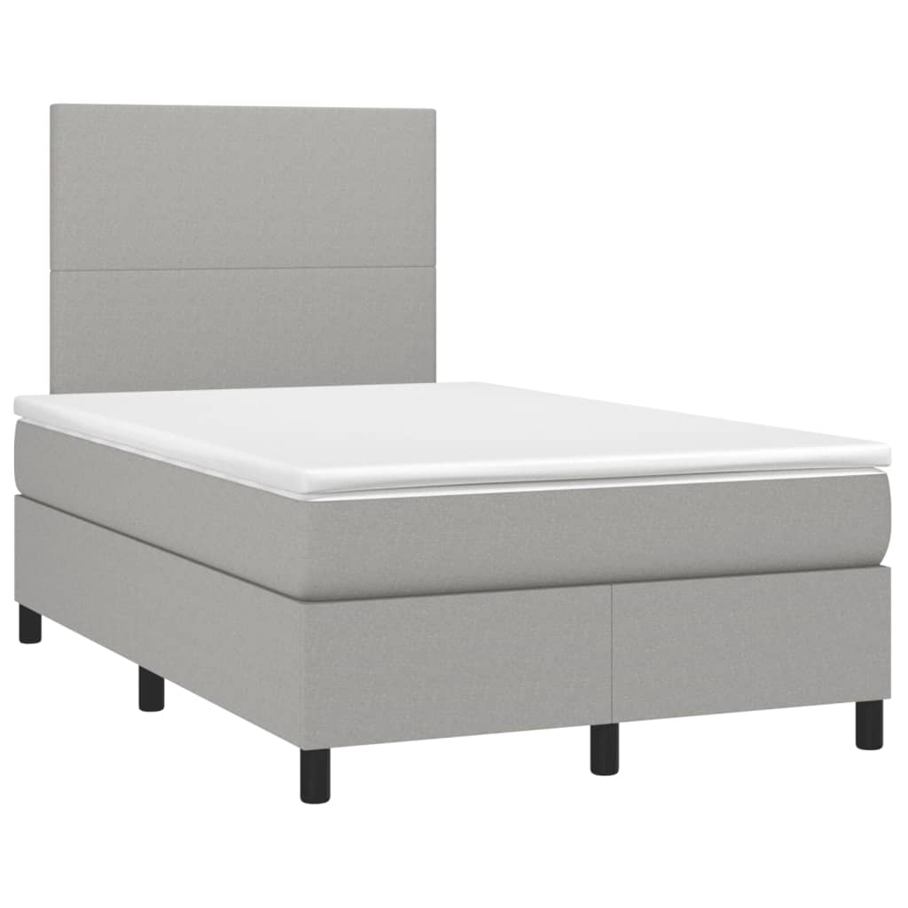 Boxspring met matras en LED stof lichtgrijs 120x190 cm 120 x 190 cm Effen ontwerp