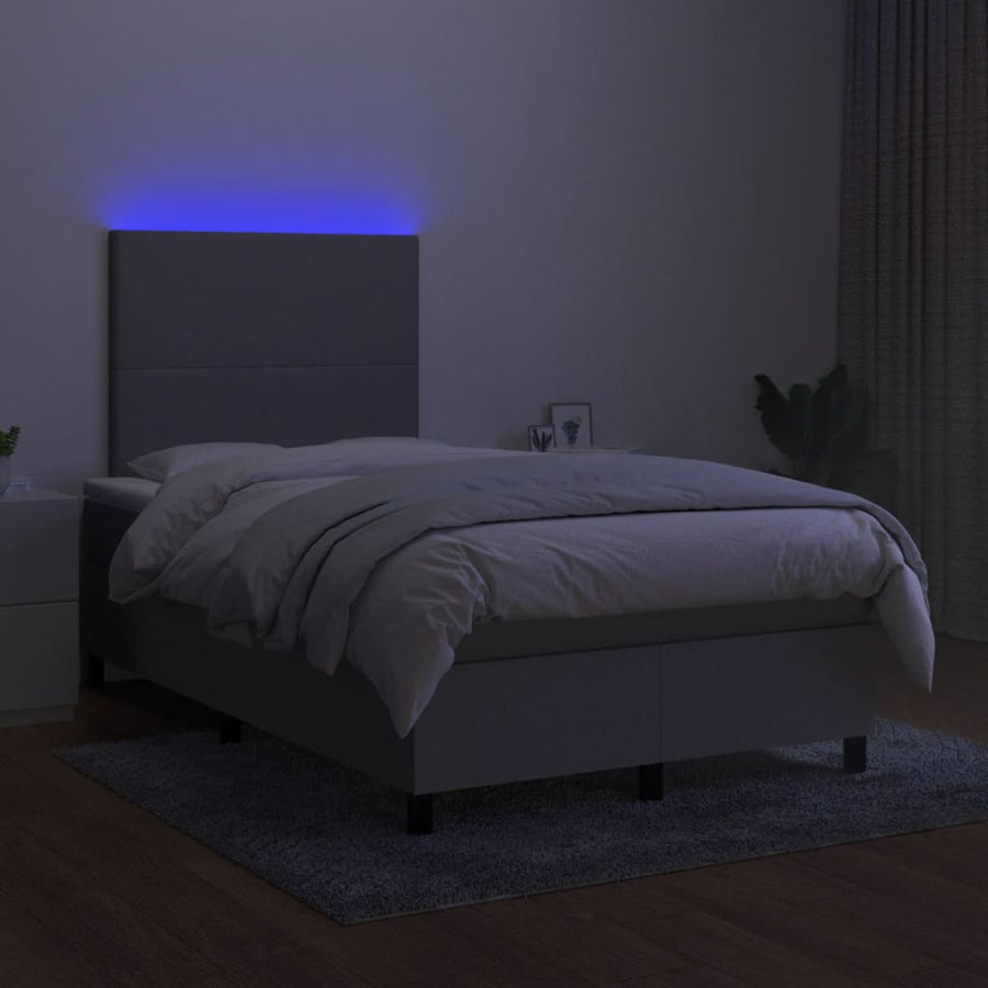 Boxspring met matras en LED stof lichtgrijs 120x190 cm 120 x 190 cm Effen ontwerp