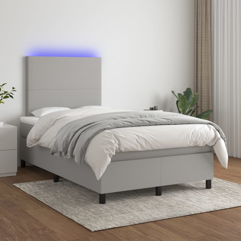 Boxspring met matras en LED stof lichtgrijs 120x190 cm 120 x 190 cm Effen ontwerp