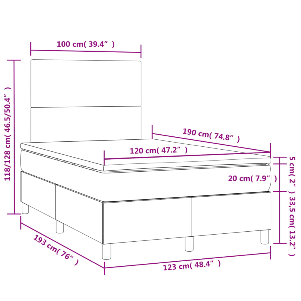 Boxspring met matras en LED stof donkergrijs 120x190 cm 120 x 190 cm Donkergrijs
