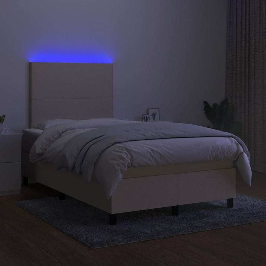 Boxspring met matras en LED stof crèmekleurig 120x190 cm 120 x 190 cm Effen ontwerp