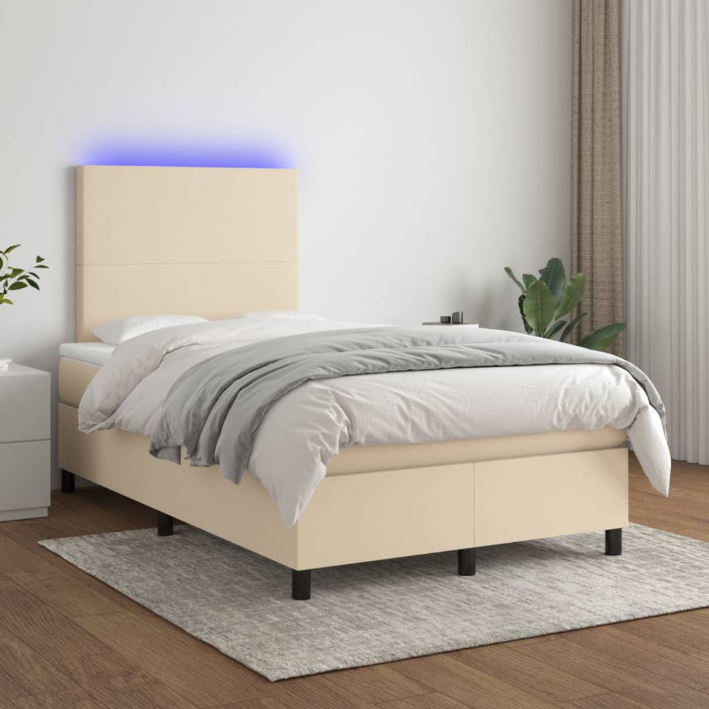 Boxspring met matras en LED stof crèmekleurig 120x190 cm 120 x 190 cm Effen ontwerp