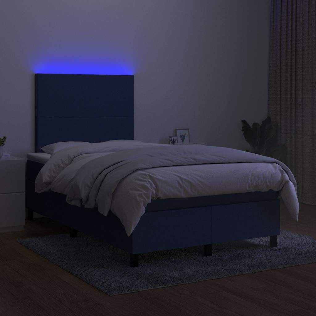Boxspring Met Matras En Led Stof 120 x 190 cm Blauw