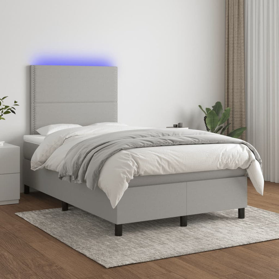 Boxspring met matras en LED stof lichtgrijs 120x190 cm 120 x 190 cm Lichtgrijs