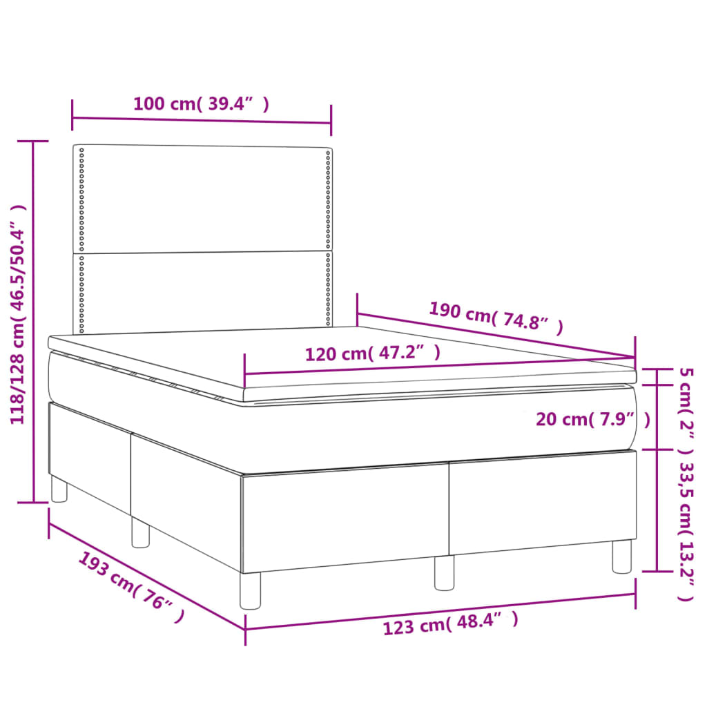 Boxspring met matras en LED stof lichtgrijs 120x190 cm 120 x 190 cm Lichtgrijs