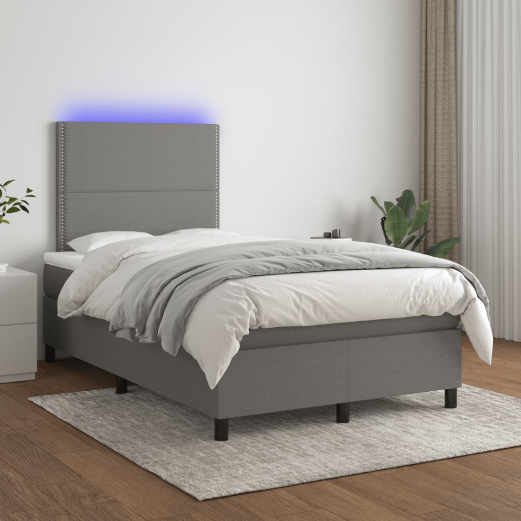 Boxspring met matras en LED stof donkergrijs 120x190 cm 120 x 190 cm Donkergrijs