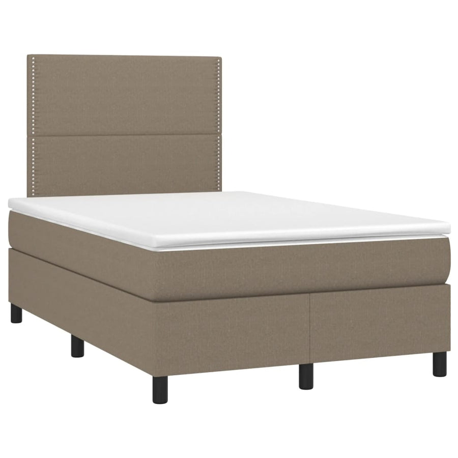 Boxspring met matras en LED stof taupe 120x190 cm 120 x 190 cm Effen met spijkers