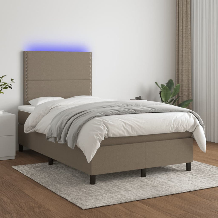 Boxspring met matras en LED stof taupe 120x190 cm 120 x 190 cm Effen met spijkers