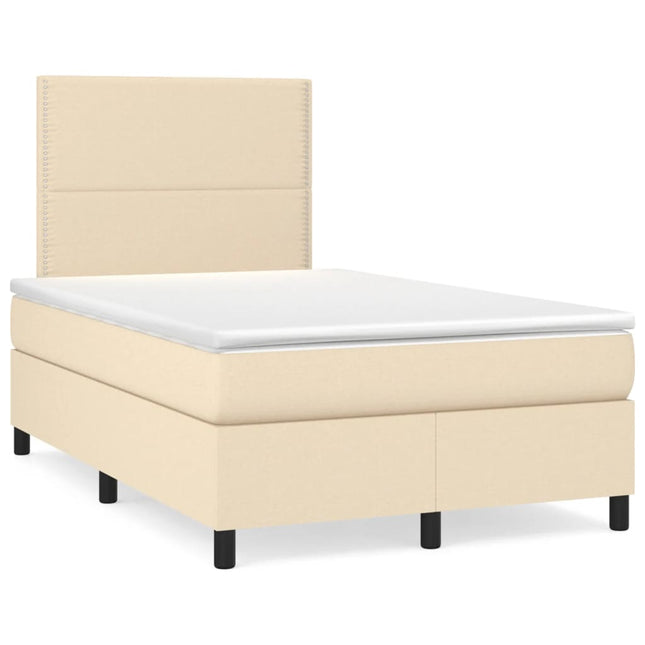 Boxspring met matras en LED stof crèmekleurig 120x190 cm 120 x 190 cm Effen met spijkers