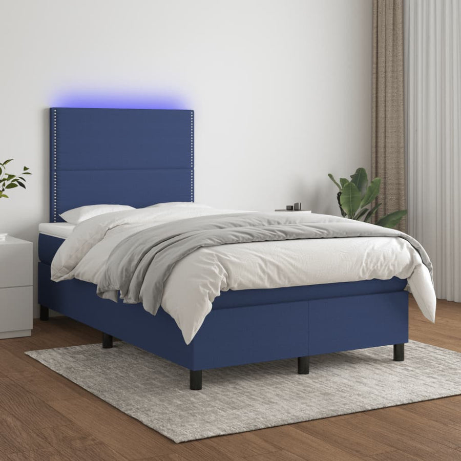 Boxspring Met Matras En Led Stof 120 x 190 cm Blauw