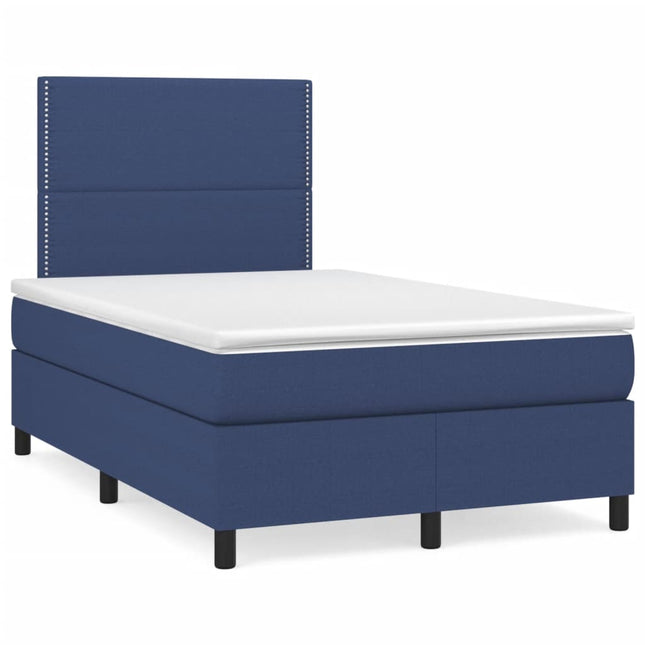 Boxspring met matras en LED stof blauw 120x190 cm 120 x 190 cm Effen met spijkers