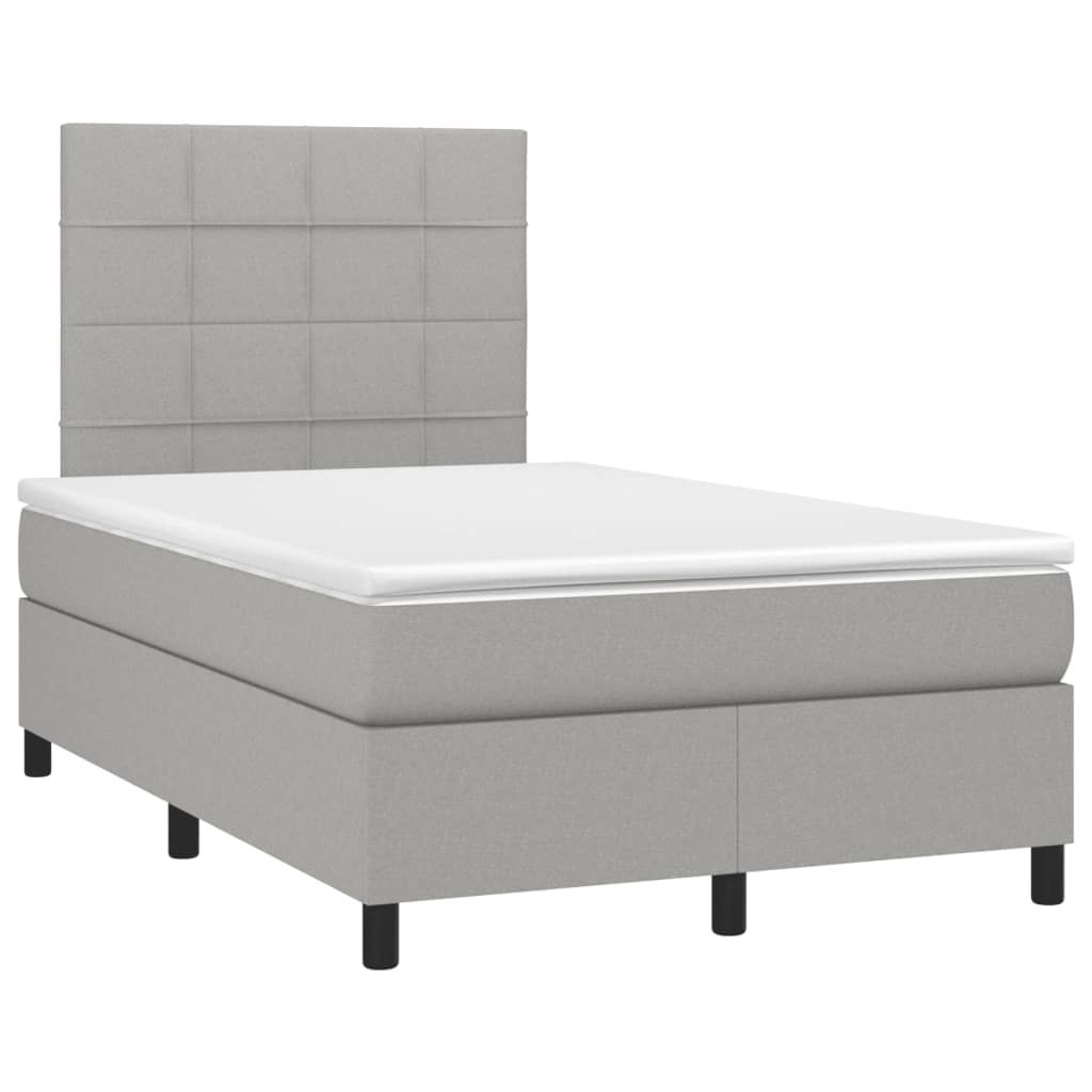Boxspring met matras en LED stof lichtgrijs 120x190 cm 120 x 190 cm Blok met vierkanten