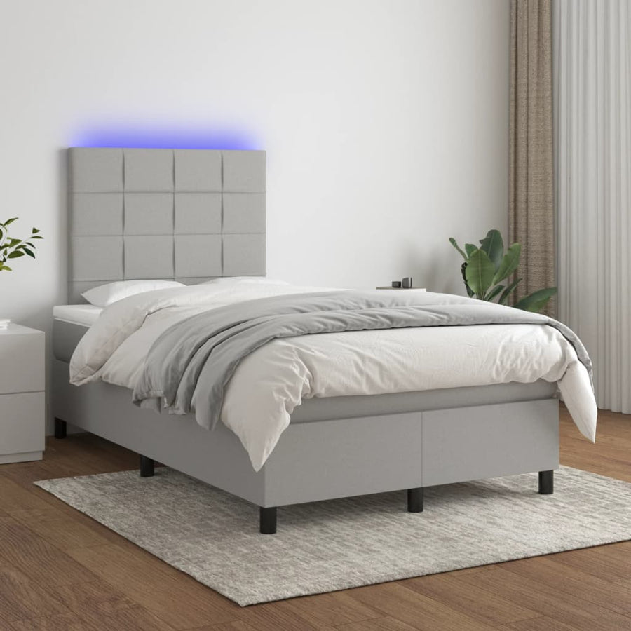 Boxspring met matras en LED stof lichtgrijs 120x190 cm 120 x 190 cm Blok met vierkanten