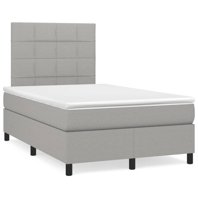 Boxspring met matras en LED stof lichtgrijs 120x190 cm 120 x 190 cm Blok met vierkanten