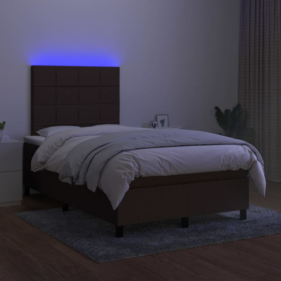 Boxspring met matras en LED stof donkerbruin 120x190 cm 120 x 190 cm Donkerbruin