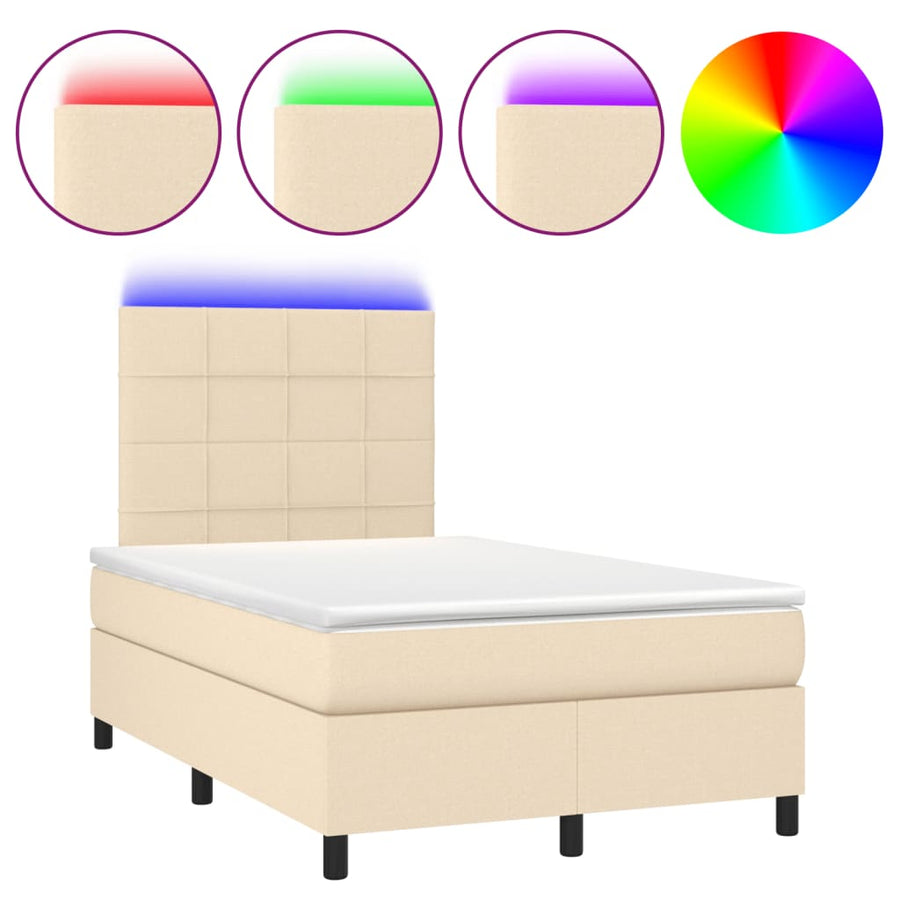 Boxspring met matras en LED stof crèmekleurig 120x190 cm 120 x 190 cm Crème