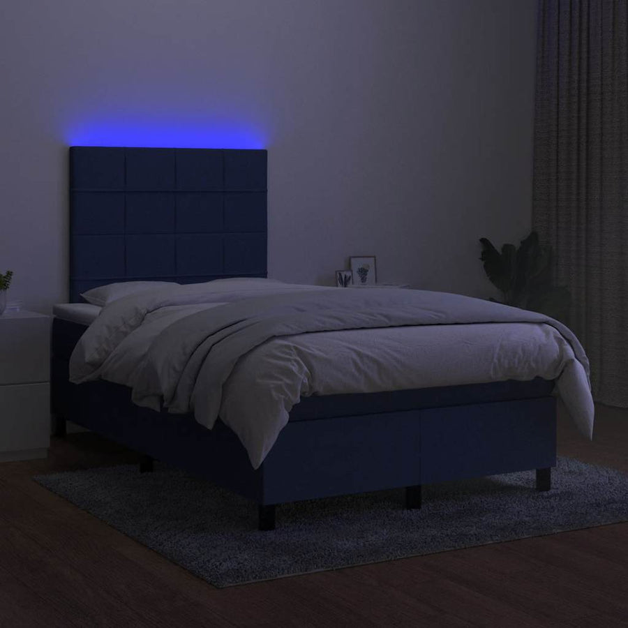 Boxspring Met Matras En Led Stof 120 x 190 cm Blauw