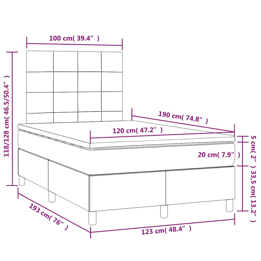 Boxspring Met Matras En Led Stof 120 x 190 cm Blauw