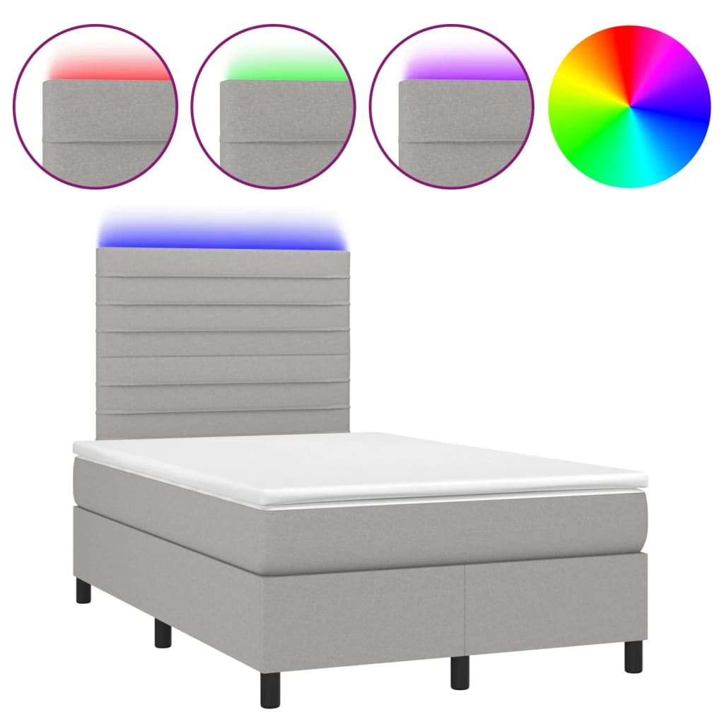 Boxspring met matras en LED stof lichtgrijs 120x190 cm 120 x 190 cm Horizontale strepen
