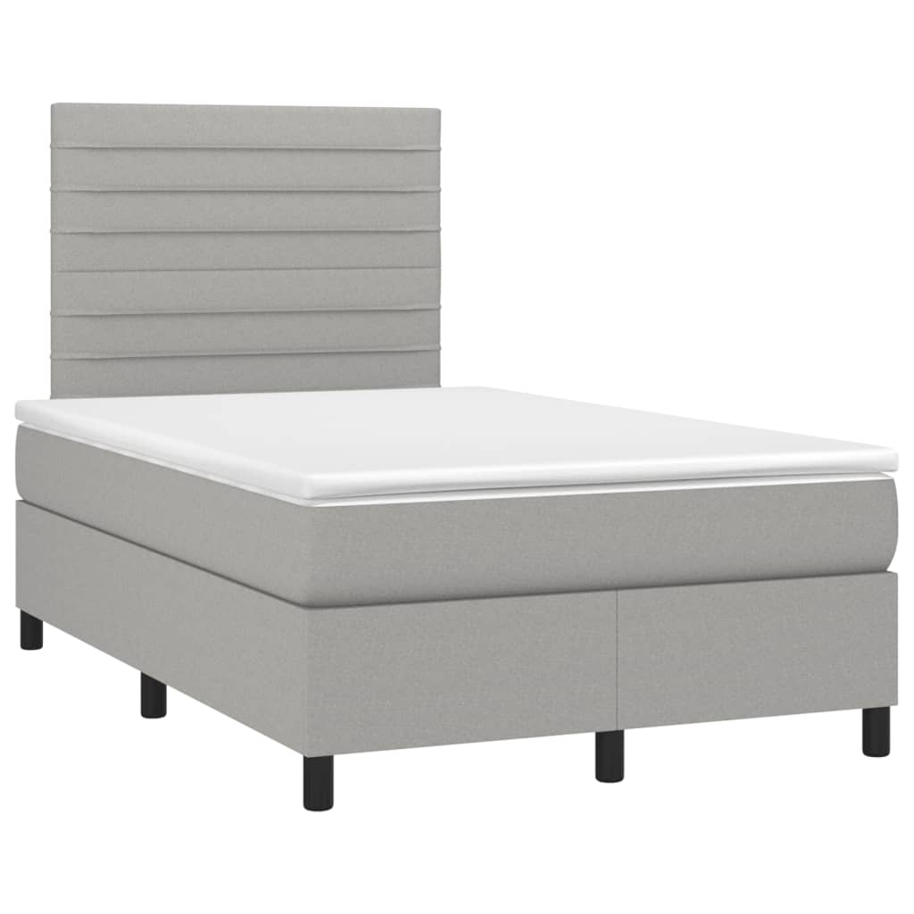 Boxspring met matras en LED stof lichtgrijs 120x190 cm 120 x 190 cm Horizontale strepen