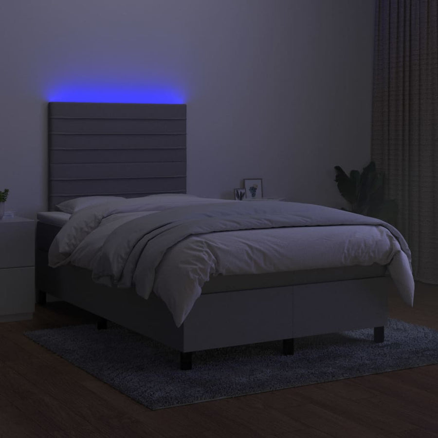 Boxspring met matras en LED stof lichtgrijs 120x190 cm 120 x 190 cm Horizontale strepen