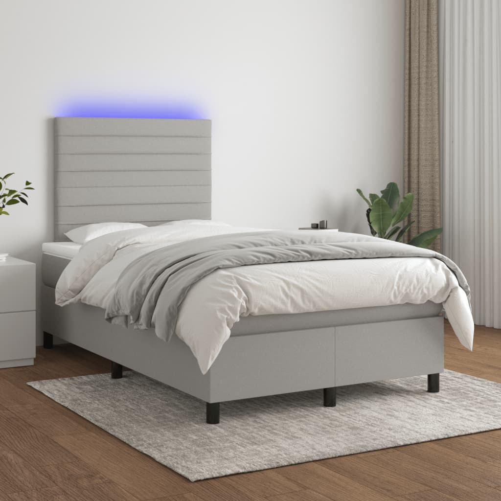 Boxspring met matras en LED stof lichtgrijs 120x190 cm 120 x 190 cm Horizontale strepen