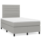 Boxspring met matras en LED stof lichtgrijs 120x190 cm 120 x 190 cm Horizontale strepen