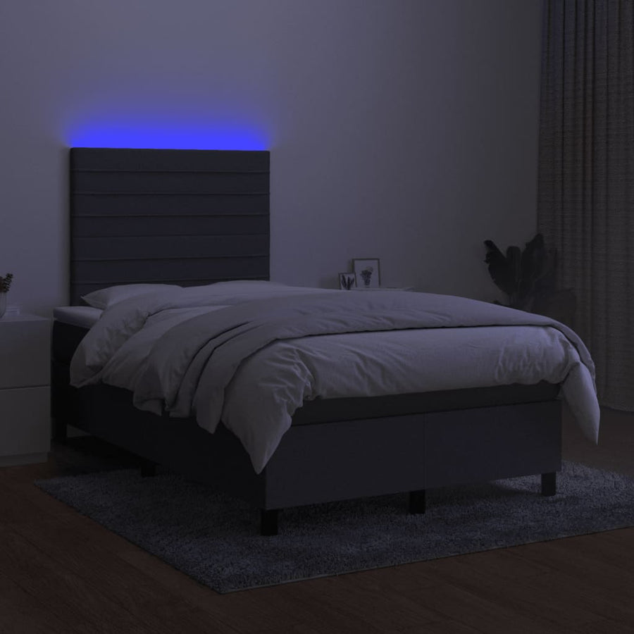 Boxspring met matras en LED stof donkergrijs 120x190 cm 120 x 190 cm Horizontale strepen