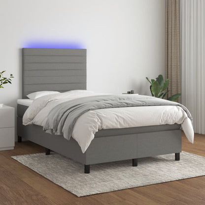 Boxspring met matras en LED stof donkergrijs 120x190 cm 120 x 190 cm Horizontale strepen